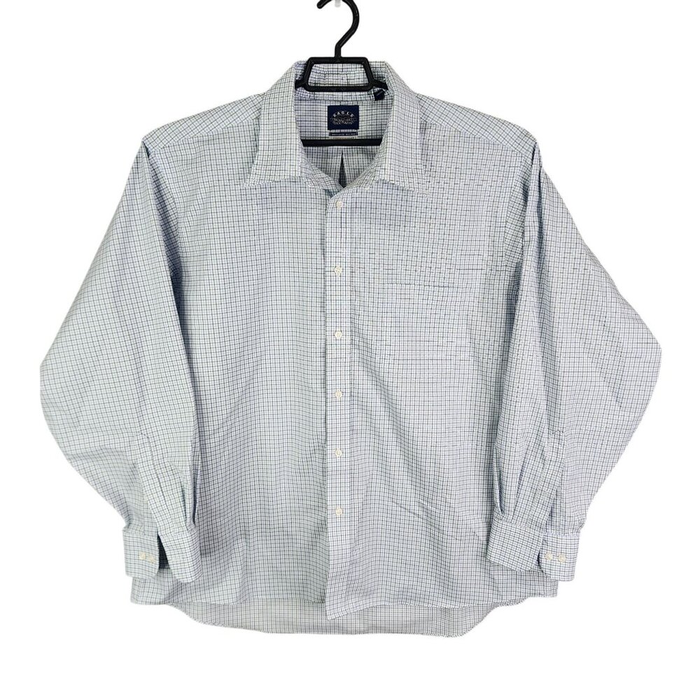 Mens Eagle Shirtmakers Blue Green Plaid Shirt Button Down Long Sleeve Size 18.5